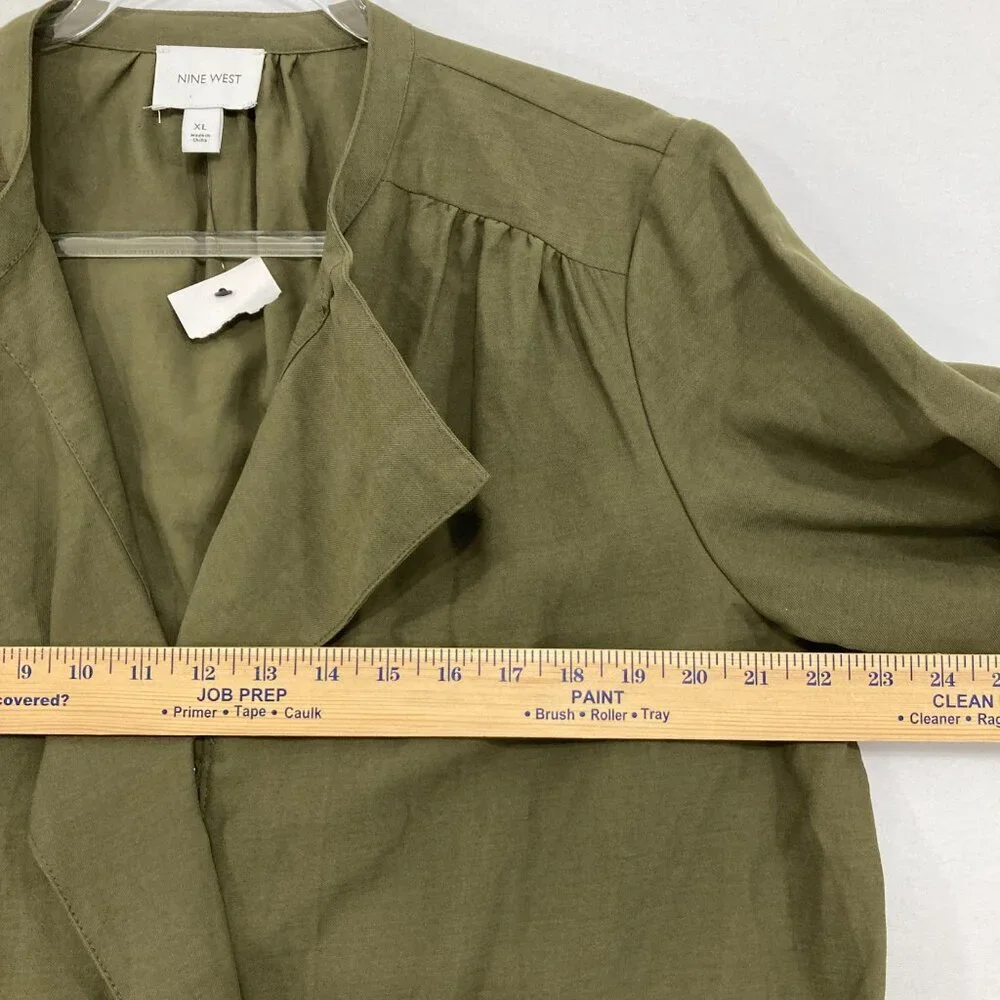 New Nine West size XL Green Olive Soft Comfy Rolled Sleeve Full Zip Jacket - Picture 8 of 11